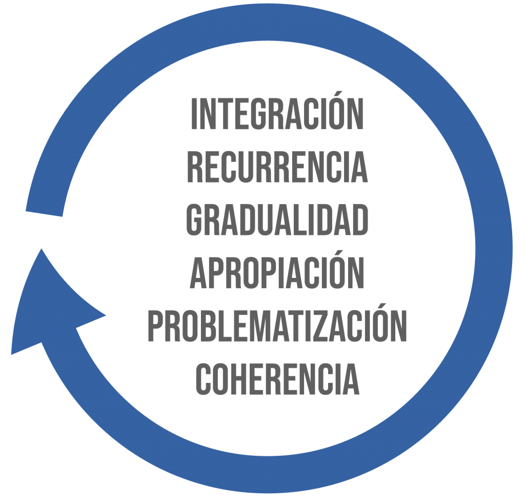 palabras: interrelación, recurrencia, gradualidad, apropiación, problematización y coherencia