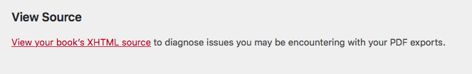 View Source link on the Diagnostics page on Pressbooks