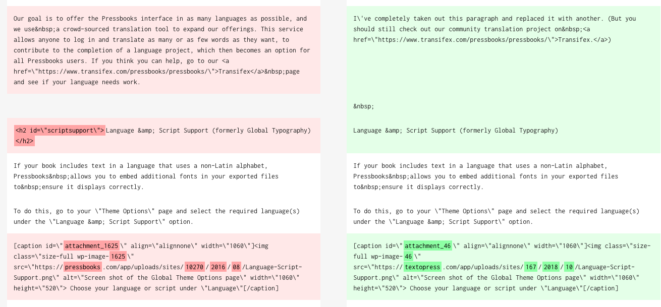 Source comparison panels on a cloned book