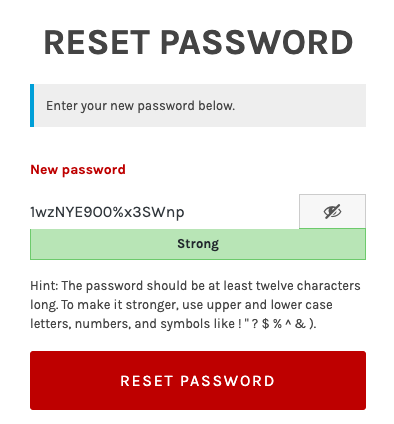 The Reset Password form