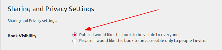 Pressbooks Sharing & Privacy settings