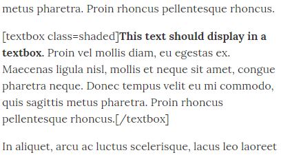 Usage of the textbox shortcode with shaded class.