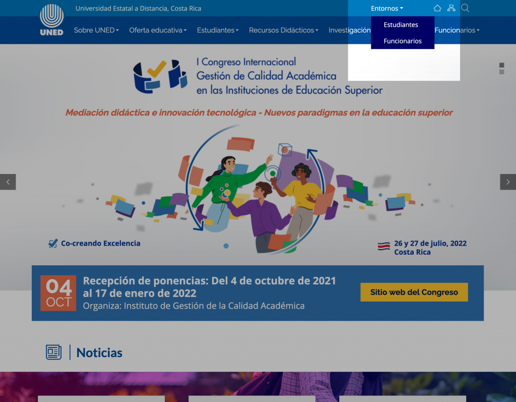 Captura de pantalla de página web de la UNED