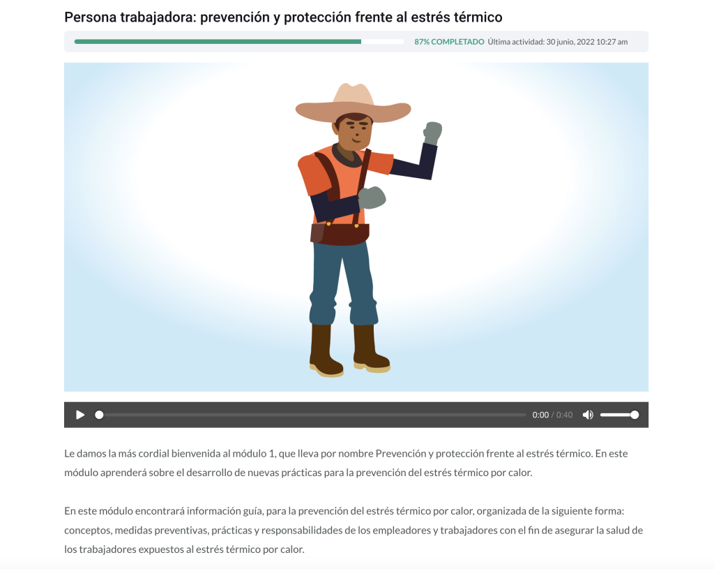 Captura de pantalla del módulo de Prevención y protección frente al estrés térmico