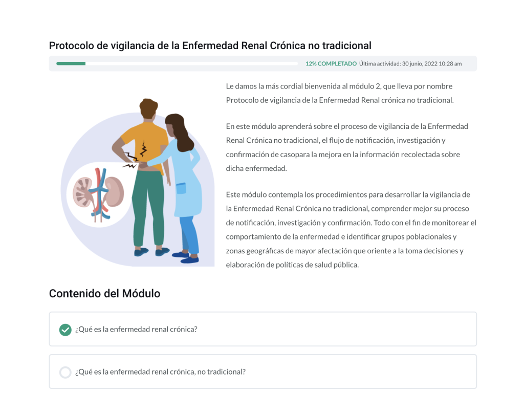 Captura de pantalla del módulo de Protocolo de vigilancia de la Enfermedad Renal Crónica no tradicional