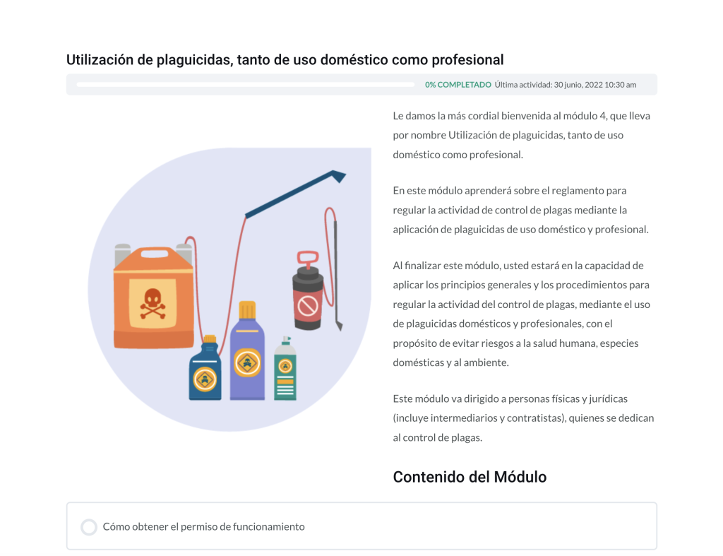 Captura de pantalla del módulo Utilización de plaguicidas, tanto de uso doméstico como profesional