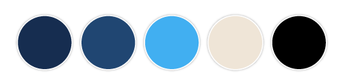 Imagen que hace referencia a la paleta de color principal del multimedia educativo Química de remediación de aguas, en la cuál se aprecian 5 figuras circulares ordenadas horizontalmente y con diferentes colores en ellas.