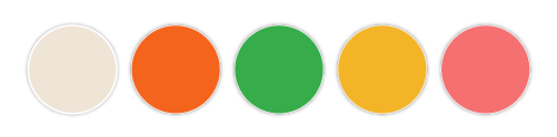 Imagen que hace referencia a la paleta de color secundaria utilizada para los apartados del multimedia educativo Química de remediación de aguas, en la cuál se aprecian 5 figuras circulares ordenadas horizontalmente y con diferentes colores en ellas.