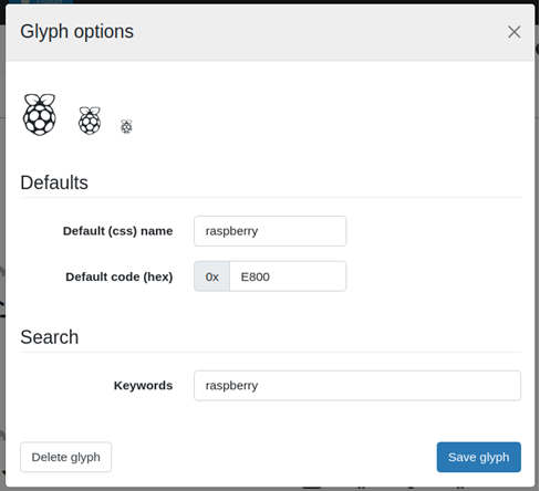 Opciones de edición de Fontello